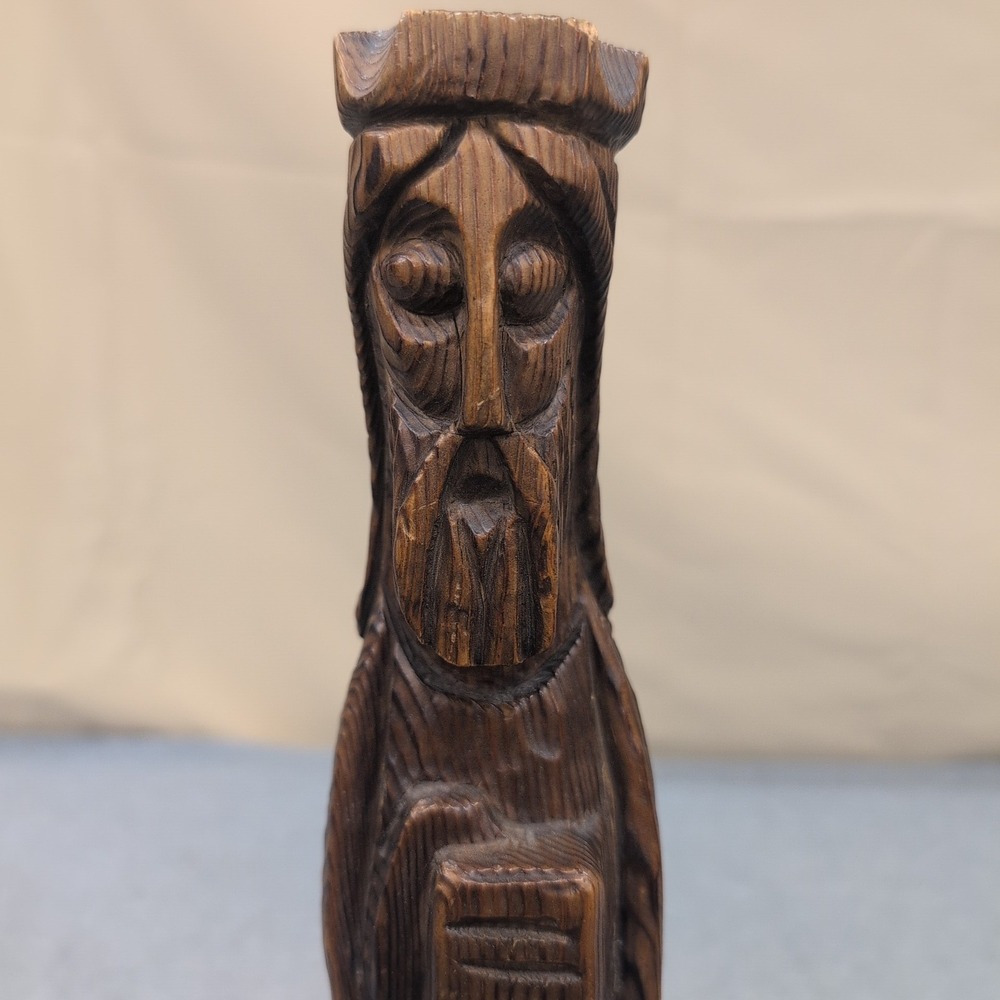Vintage Hand Carved Wood Figurine Wise Man Prophet Religious Folk Art Sculpture - Picture 6 of 8